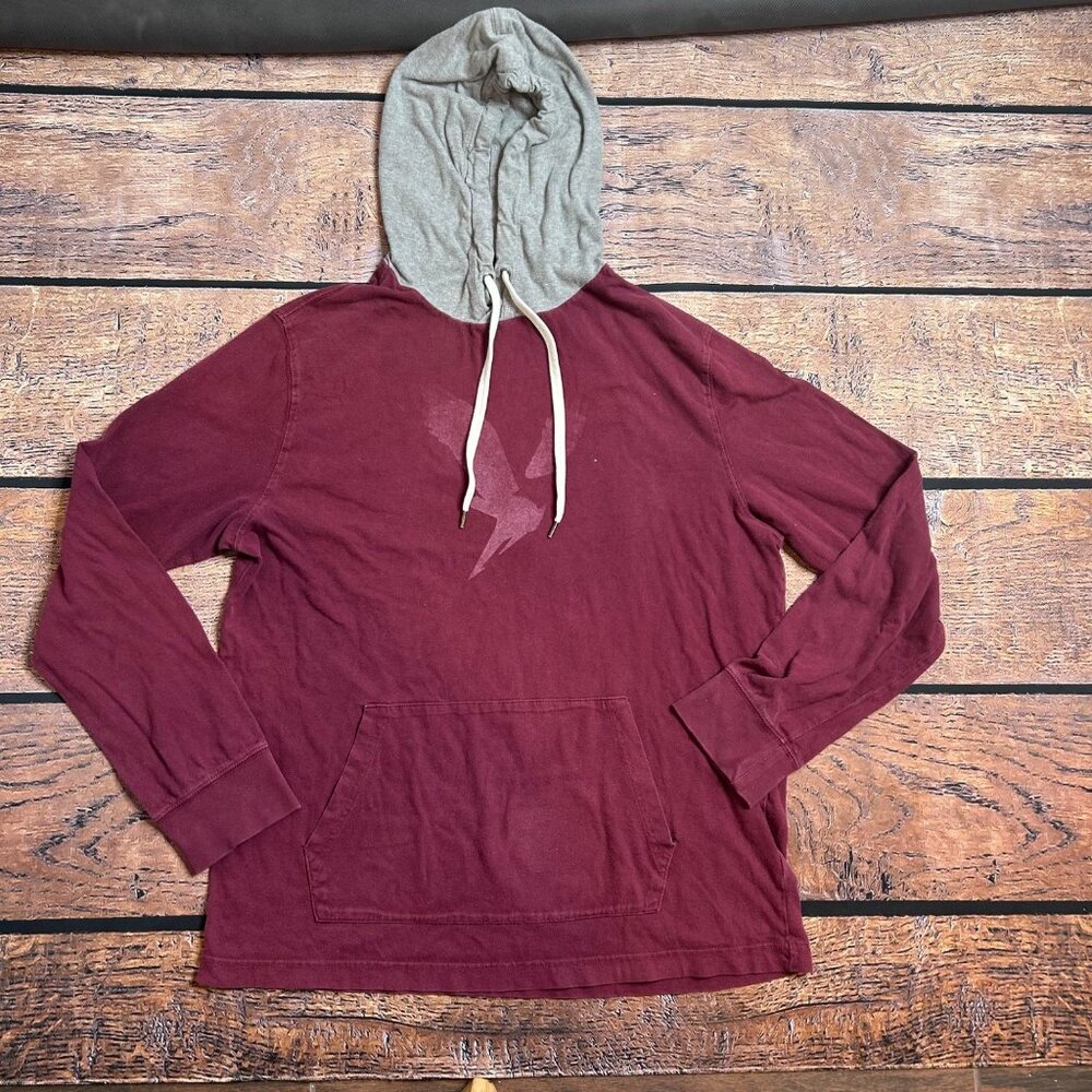 American Eagle Super Soft Hoodie Mens M Burgundy Logo Lightweight 90s Y2K Fall
